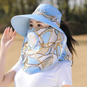 Wide Brim Hats Summer Women Outdoor Print Fisherman Hat UV Protection Garden Work Shade Breathable Face Mask Detachable Sunhat