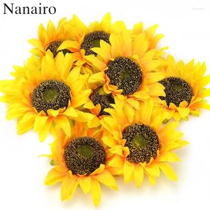 Decorative Flowers 6pc 14cm Large Sunflower Head Artificial Silk For DIY Scrapbooking Wreath Craft Home Wedding Decoration Fake