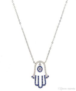 2019 Lucky Turkish Evil Eye Hamsa Naszyjnik Delikatne łańcuch Blue C Nendant Naszyjniki 100 925 Srebrna biżuteria 286D1950652