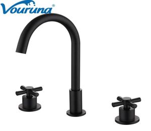 VOURUNA Matte Blacken Deck Mounted Basin Faucet Bathroom Sink Mixer and Cold Tap82963484687426