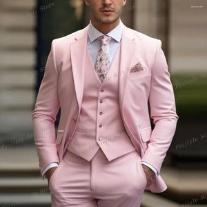 Men's Suits Pink Men Formal Business Prom Casual Suit Groom Groomsman Tuxedos Wedding Party Male 3 Piece Set Blazer Vest Pants