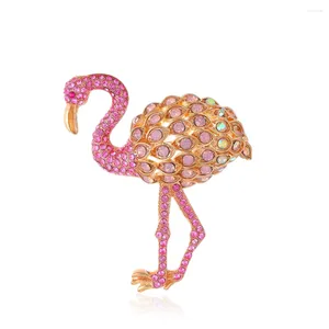 Brooches Trendy Full Rhinestone Pink Flamingo For Women Luxury Jewelry Clothing Dress Party Pins Accessories Year Gifts