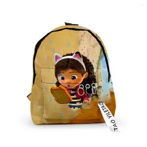 Backpack Harajuku Gabby's Dollhouse Backpacks Boys/Girls Pupil School School Salps 3D Print Keychains Oxford à prova d'água fofa pequena pequena