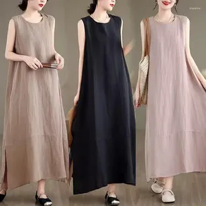Casual Dresses Clothes Japanese Loose A-Line Vest Dress for Women Versatile 2024 Spring/Summer Cotton Linen Sleeveless K949