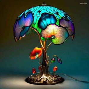 Table Lamps Vintage Stained Resin Plant Flower Series Snail Octopus Creative Colorful Bedroom Bedside Retro Night Light