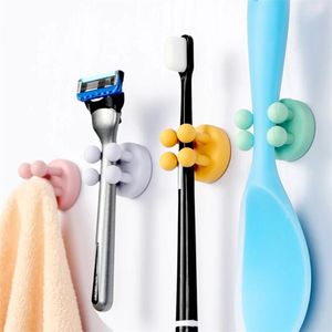 Kitchen Storage No Trace Hook Foot Design Nail Free Walls Rack Silicone Toothbrush Holder Easy To Use Strong Load Bearing