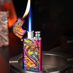 Metal tredimensionell lättnad Dragon Tändare fackla omvandling Öppen Flame Ierable Dual Fire Lighter