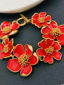 Link Bracelets European And American Fashion Trends Retro Art Hand Painted Enamel Colorful Flowers Sweet Fresh