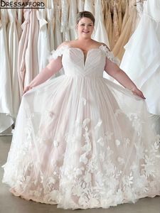 Plus Size Sweetheart 3D Flowers A-Line Wedding Dresses Off The Shoulder Pleat Bridal Gowns Vestidos De Novia