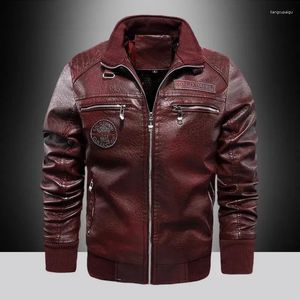 Herrjackor 2024 läderjacka Men Autumn Winter Fleece Motorcykel Male Stand Collar Windbreaker Pu broderi Business Casual