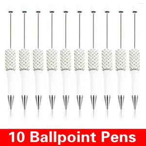 10st White Diamond Bead Pen Wholesale Creative DIY Handmade klistermärke Set Beaded Ball Point Pennor Advertising Gift