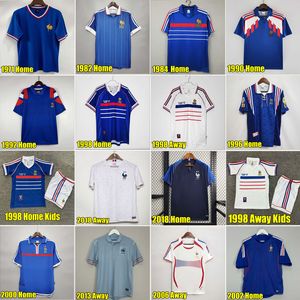 French Retro Jerseys 1998 Copa do Mundo Zidane Henry Deschamps Camisas de futebol vintage francês mbappe Griezmann Giroud 18 19 Maillot Les Bleus Classic Jersey Kids Kit