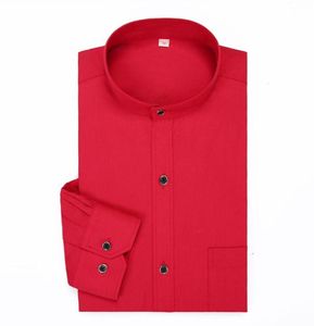 Men039S klänningskjortor Mandarin Collar Men039S Shirt LongSleeved Designer Chinese Style Stand Business White Red Tops Camisas1800246