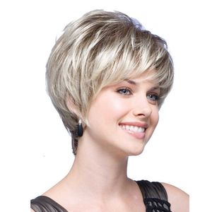 Moda Light Wig tingido de ouro feminino curto fibra química reta Alta temperatura de seda