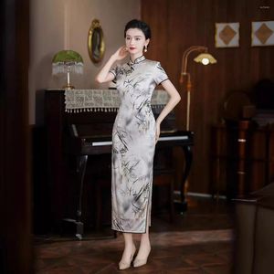 Этническая одежда высококачественная шелковая шелковая Qipao Cheongsam Top юбка Tang костюм ретро литературный высокий и модный