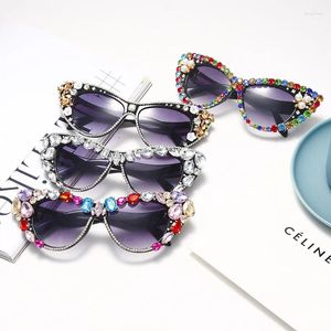 Sonnenbrille Vintage Sexy Cat Eye Frauen Brillen Luxus bunte Diamant -Strass -Strass