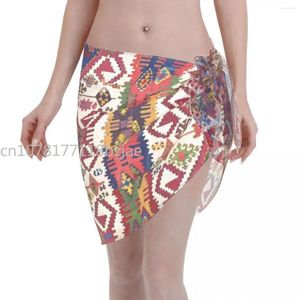 Sexy Women Adana Kilim Anatolia Tribal Perspective Short Sarongs Swimsuit Coverups Beach Bikini Wrap Skirt