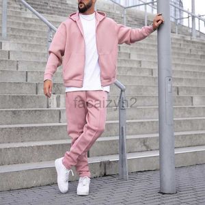 Men's Tracksuits streetwear New autumn and winter pink hooded long sleeved jacket and pants versatile two-piece set hot men's clothing set Fashion set