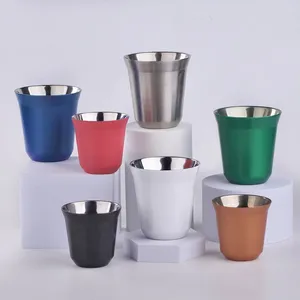 Vasos de café 80 ml/2,7 onças xícaras de café expresso 304 Demitasse de parede dupla de aço inoxidável