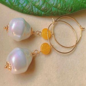 Dangle Earrings Natural Baroque White Pearl Yellow Tourmaline Gold Clip-on Children Women Chandelier Minimalist Diamond Hoop Men Beaded