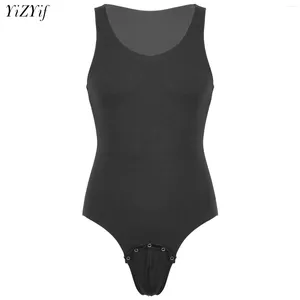 Erkekler Vücut Shapers Jimnastik Leotard Derin U Boyun Sıralı Tek Parça Tank Top Bodysuit High Cut Thongs Sports Atletik Tulum Shapewear