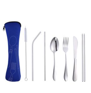 7PcsSet 4PcsSet Stainless Steel Tableware Set Portable Spoon Fork Knife Lunch Set Travel Tableware Dinnerware With Bag VF1524 T03316331