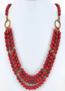 3 Strands Red Coral Round Beads Gold Toggle Necklace 19quot 7877450