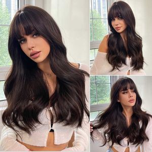 Hot selling wigs with large bangs and wavy long curls Gradual brown high-temperature silk chemical fiber wig head cover