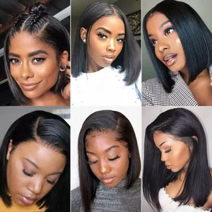 Wigs Aimeya Sentetik Yok Dantelli Peruk Bob Wig Dantel Ön Brezilyalı İnsan Siyah Kadınlar Öncesi Kısa Doğal Düz HD Tam Frontal Kapatma