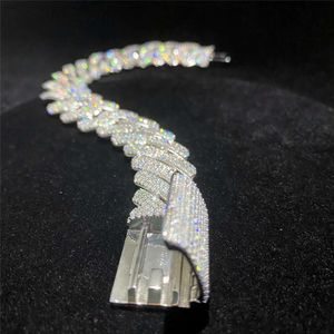 Gold Plated Miami Iced Out Moissanite Diamond Cuban Chain 18mm Width 3 Rows Link Bracelet Hip Hop Men Jewelry