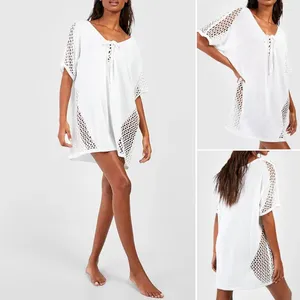 Beach Dress Stylish Lace-up Cover Up For Women V-neck Half Sleeve Swim Sun Protection Bikini Long Beachwear