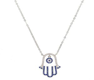 Lucky Turkish 925 srebrny srebrny Dangle Eye urok Pave Blue CZ Hamsa Hand Fatima039s Ręka Naszyjnik 8360457