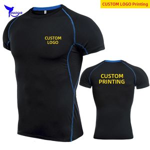 Camiseta personalizada de spandex Sports and fitness masculino de mangas curtas de mangas curtas Fitness Compressão Treinamento elástico de fitness e camisa de corrida 240425