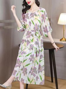 Casual Dresses Spring Summer Floral Silk Holiday Long Dress Women Korean Fashion Elegant Party 2024 Bodycon Luxury In