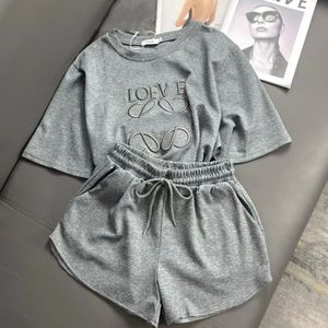 summer Womens tracksuits designer suit fashion loewwoe luxurious shiny embroidery logo high quality short sleeve designer t shirt Elastic waistband shorts suit