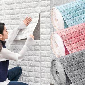 10pcs 7770cm Adesivos de parede 3D Decoração de tijolos falsos Decoração de casa Impermeável Sala de estar Auto -adesivo 240429