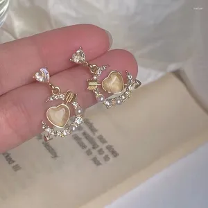 Dangle Ohrringe Luxus romantische süße Mond Herz Opal Zirkon für Frauen Mädchen Party Geburtstag Schmuck Juwel