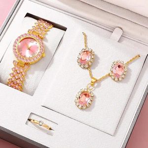 Orologi da polso orologio di lusso da donna cranica anello orecchino strass orologio da polso orologio casual orologio set di gioielli relogio femminino