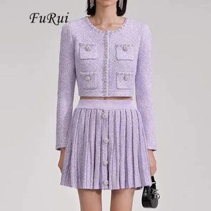 Рабочие платья Fu rui 2024 Осенняя женская мода высокая качественная вязаная шерсть на половина платья на половину платья.