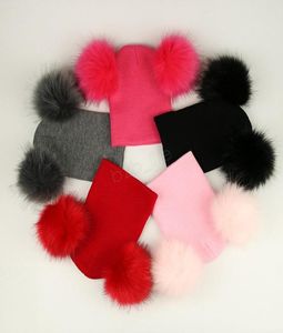 Barn pom pom beaies ins vinter stickad hatt varm ull hatt skalle beanie löstagbar dubbel pälsboll barn stickar utomhus mössor ljja289556218