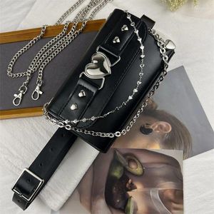 Waist Bags Motorcycle Punk Style Y2k GirlsChain Pack Women Small Square Leg Belt Crossbody Bag Mobile Phone Purse PU Fanny Pouch