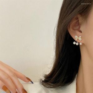 Bolzenohrringe 2024 koreanische exquisite Bogenperle für Frauen mit Kristall Herzform Ohrring Girl Temperament Schmuck