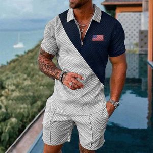 Herrspårar Streetwear Summer Short Sleeve Shorts Two Piece Sports Casual Men's Set Plus Size Set