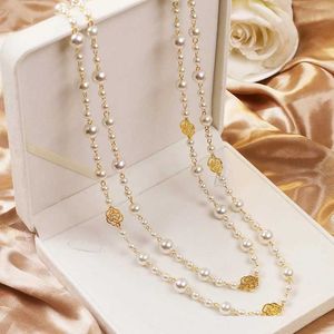 Pendant Necklaces 2024 Fashion Pearl Long Chain Necklace Retro Summer Womens Necklace Luxury Jewelry Q240430