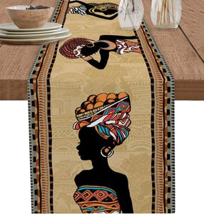 Ethinic Boho African Woman Linen Table Runners Dresser Scarf Table Decor Farmhouse Dining Tabler Runners Holiday Party Decoration 240430