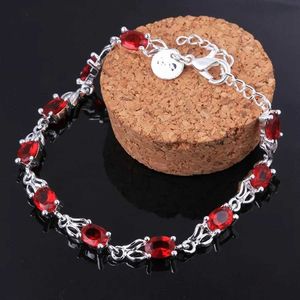 Kedja 925 Sterling Silver Armband Elegant Charm Vacker Crystal Stone Red Jewelry Fashion for Women Wedding Factory Price H240504