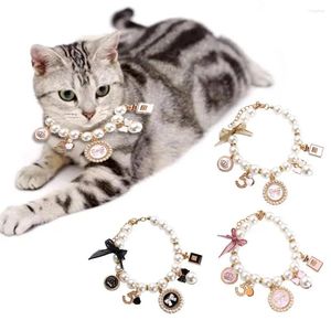 Hundhalsar 1 datorer Elegant Bow Pet Simple Sweet Puppy Rhinestone Halsband Lyxig pärlkedja