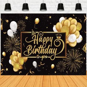 Party Decoration Happy Birthday Backdrop Banner Poster Large Glitter Balloon Po Background Supplies Black And Gold