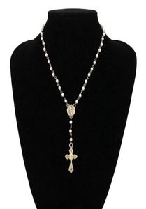 Katolska radbandpärlor halsband kvinnor uttalande religiösa smycken guld lin kedja flerskikt choker vinrankan hänge halsband58855741707936