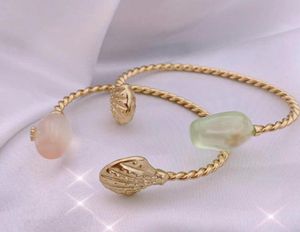 Fashion Real 18K Gold Plated Resin GreenPink Crystal Shell Cuff Bracelet Cuff Bangle Letter Chian Brand gift1253378